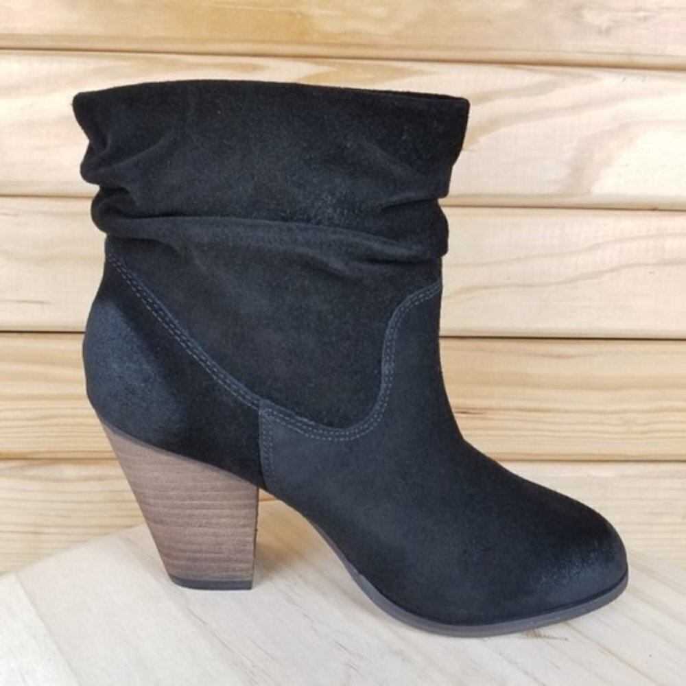 Distressed Western Biker 7 US Black Suede/Leather Slouch Heeled Bootie Boot NEW - Picture 6 of 15